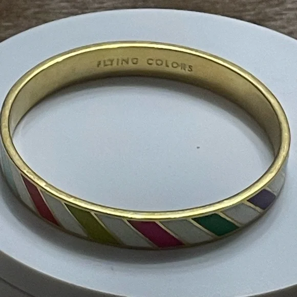 kate spade Multicolor Diagonal Enamel Gold Bangle Bracelet - Picture 3 of 4